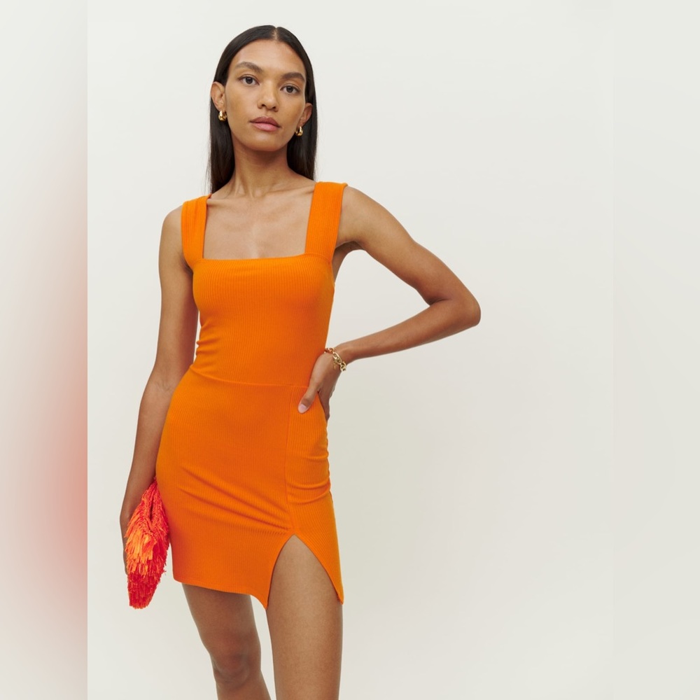 Reformation NWT Laurena Ribbed Dress Orange Mini Dress Large